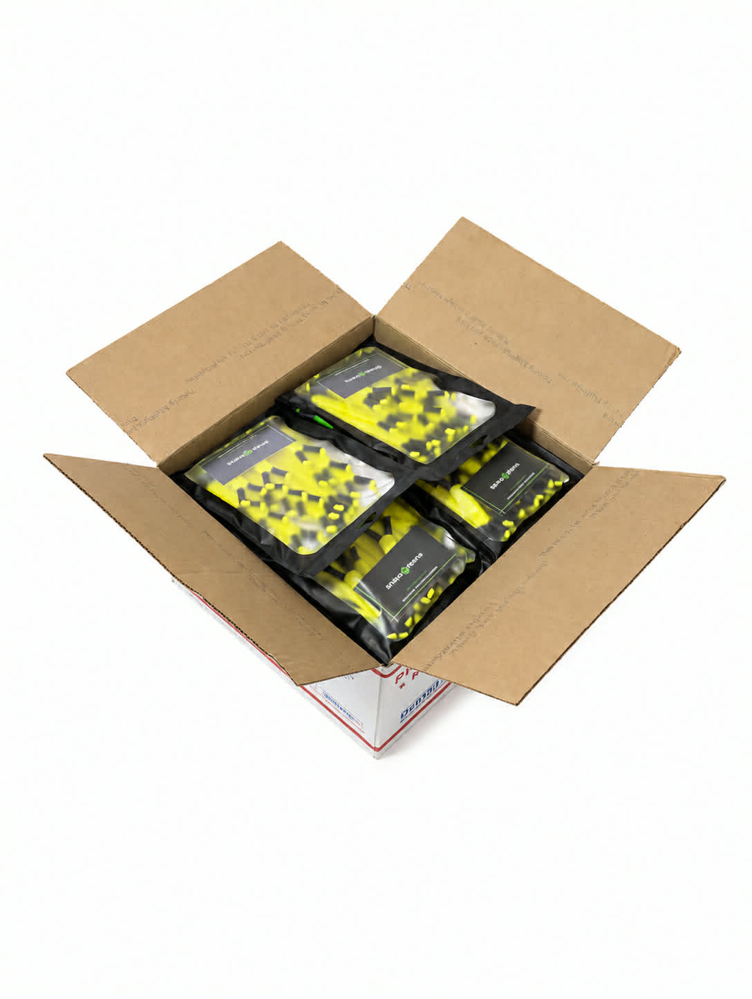 Open cardboard box containing our Photon Burst Yellow Shine Spine branch spreaders on a white background.