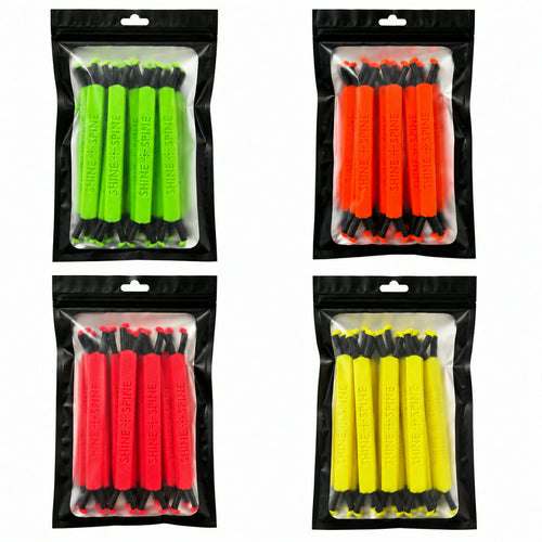 Shine Spine color options of 5inch branch spreaders in clear plastic bags with a black exterior on a white background.